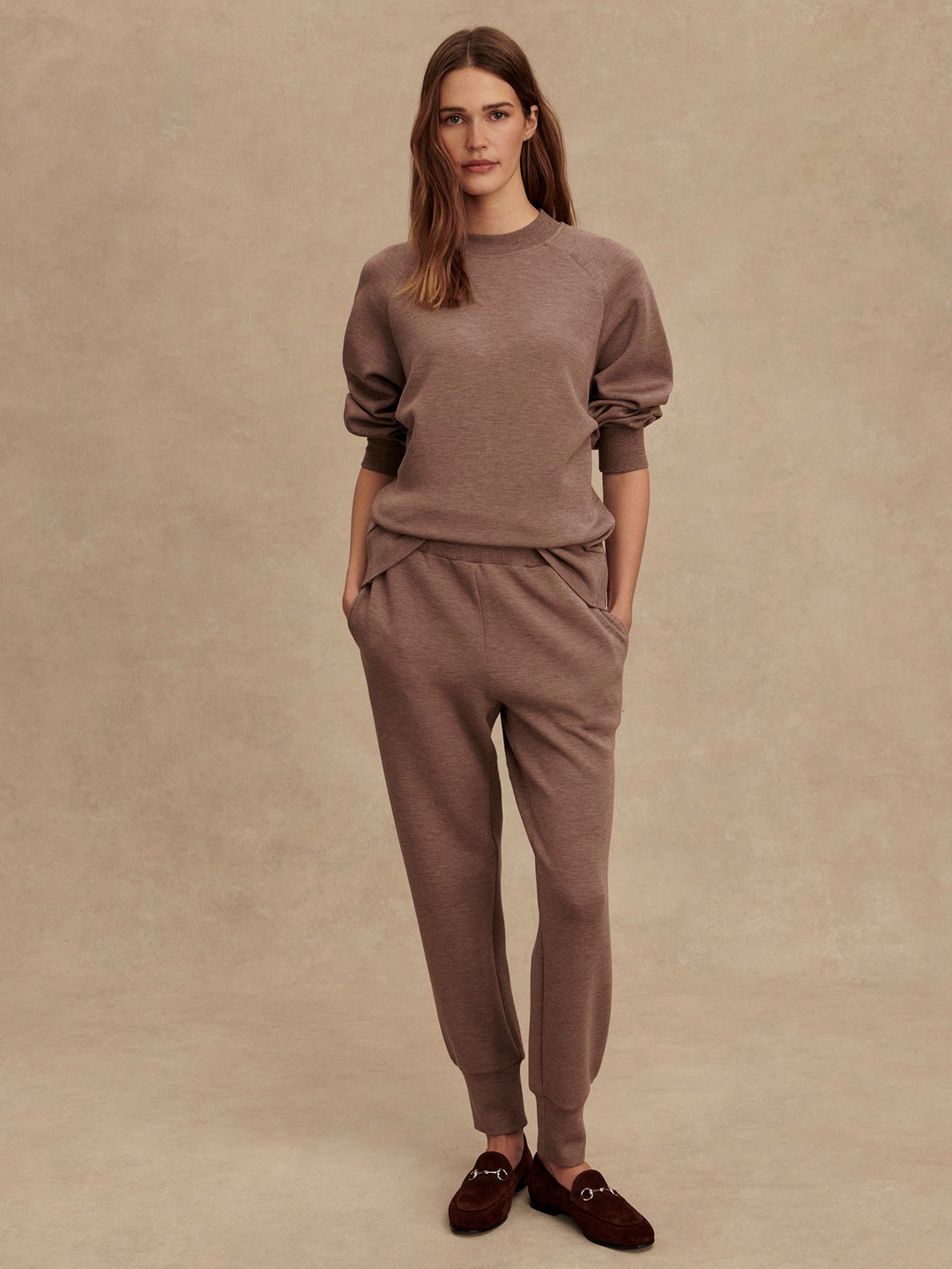 Varley The Slim Cuff Pants 27.5" in Deep Taupe Marl Fleck available at Barbara Katz