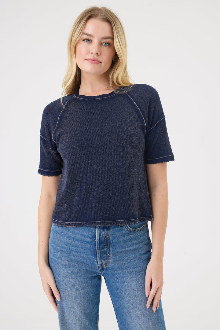 Goldie Denim Wash Raglan Top in Navy available at Barbara Katz