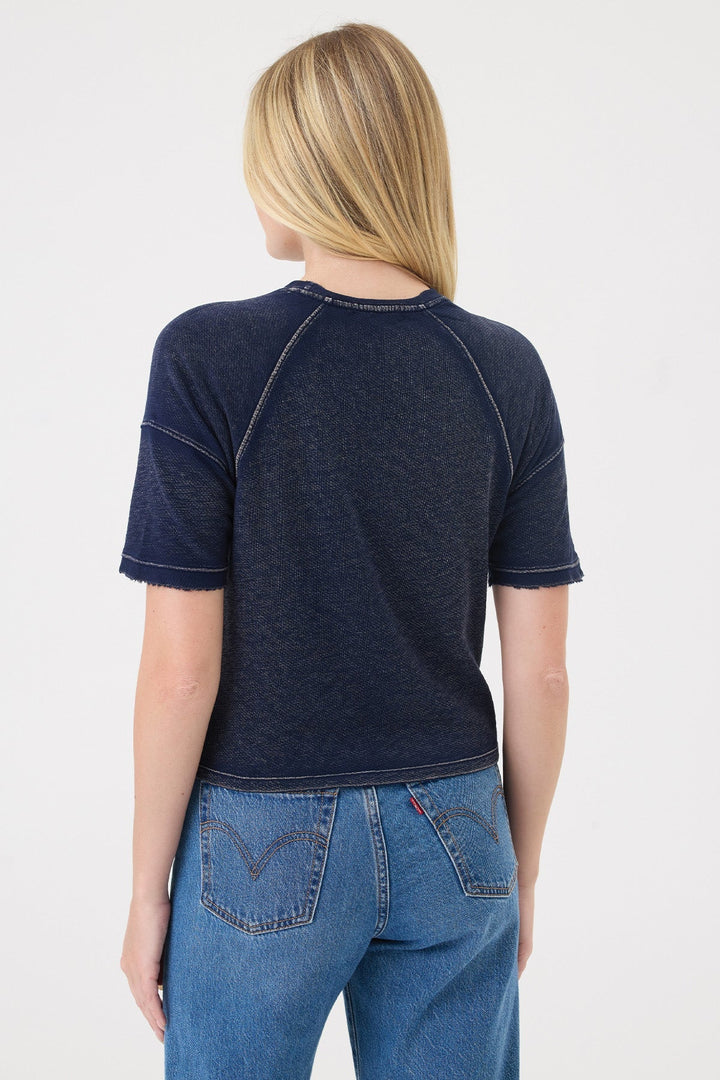 Goldie Denim Wash Raglan Top in Navy available at Barbara Katz