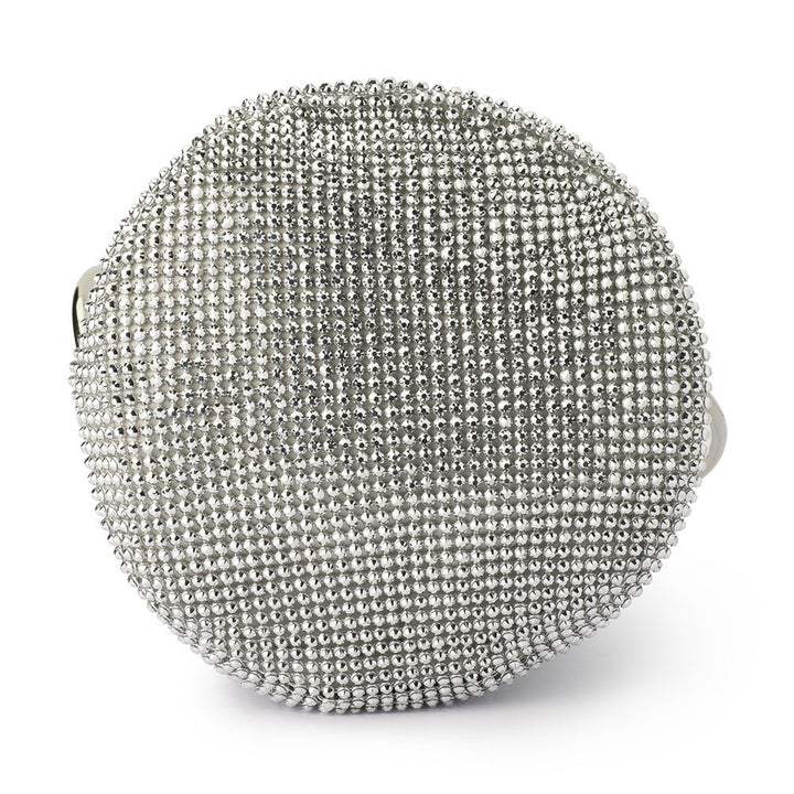 Olga Berg Ellie Crystal Mesh Handle Bag in Silver available at Barbara Katz
