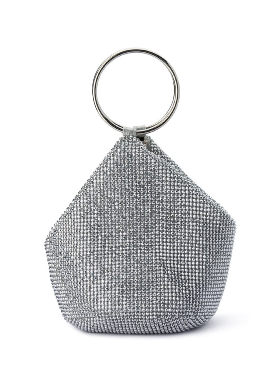 Olga Berg Ellie Crystal Mesh Handle Bag in Silver available at Barbara Katz