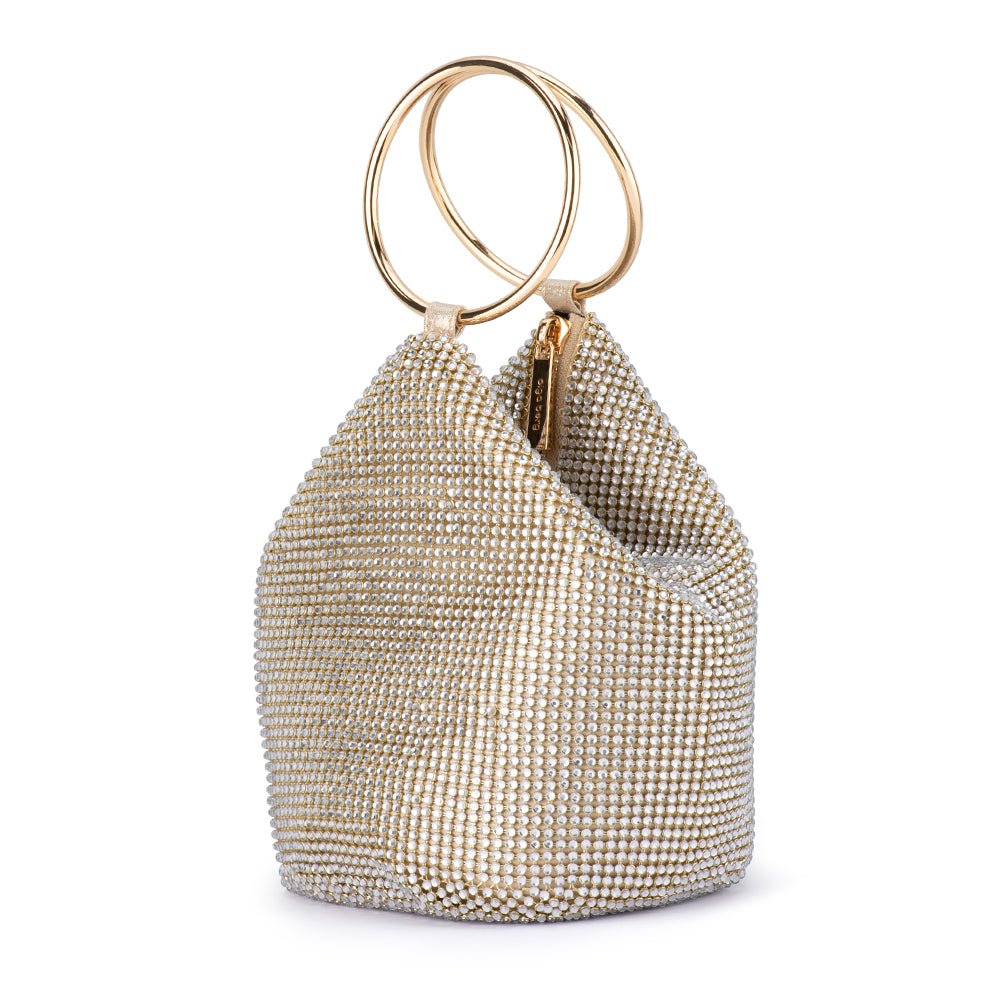 Olga Berg Ellie Crystal Mesh Handle Bag in Champagne available at Barbara Katz