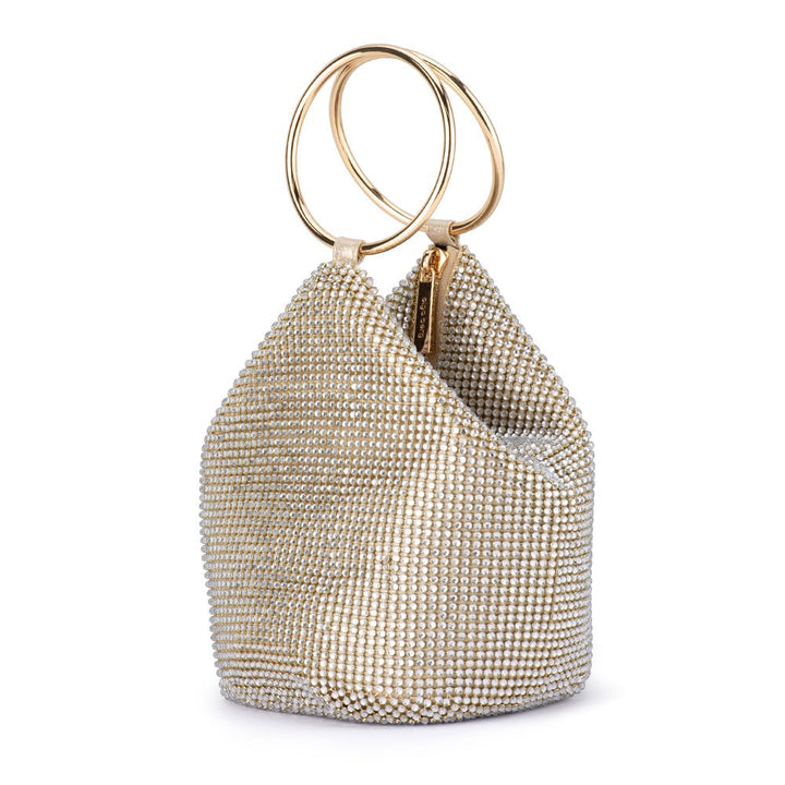 Olga Berg Ellie Crystal Mesh Handle Bag in Champagne available at Barbara Katz