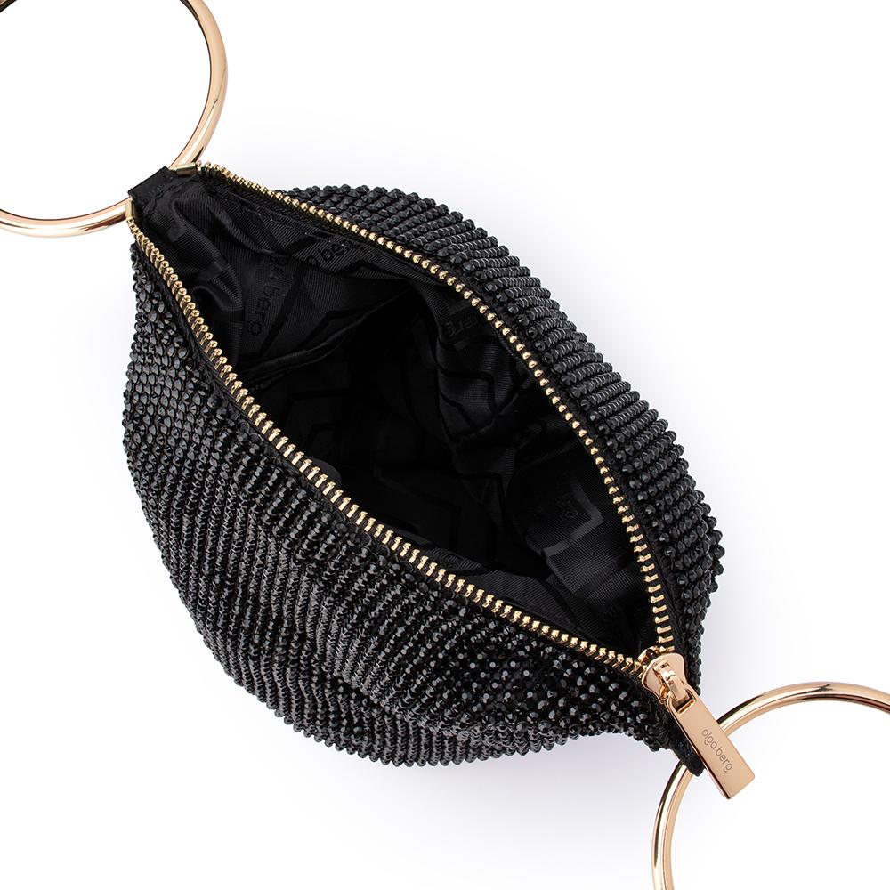 Olga Berg Ellie Crystal Mesh Handle Bag in Black available at Barbara Katz