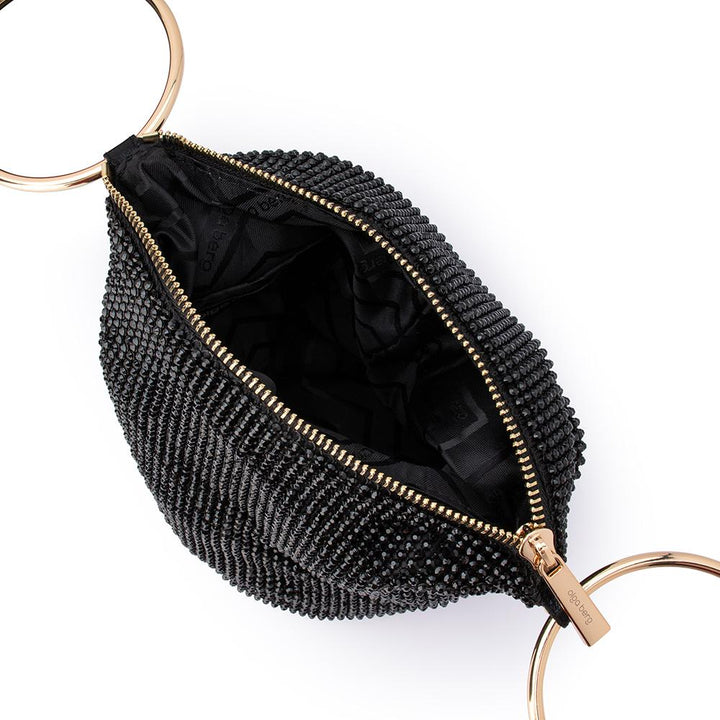 Olga Berg Ellie Crystal Mesh Handle Bag in Black available at Barbara Katz