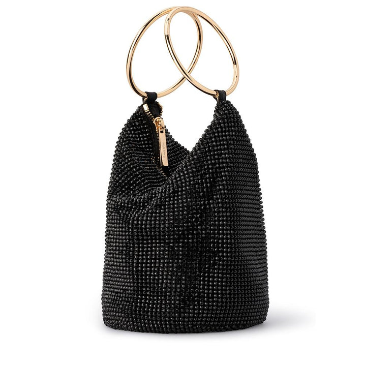 Olga Berg Ellie Crystal Mesh Handle Bag in Black available at Barbara Katz