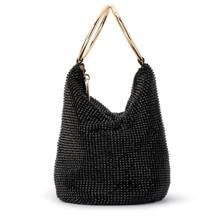 Olga Berg Ellie Crystal Mesh Handle Bag in Black available at Barbara Katz