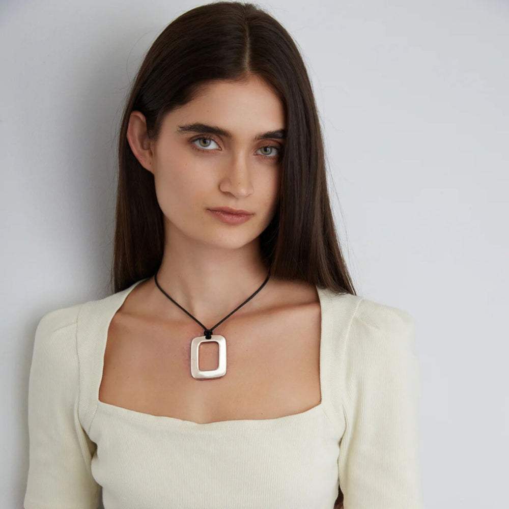 Ben Amun Encanto Cord Necklace With Silver Open Square Pendant at Barbara Katz