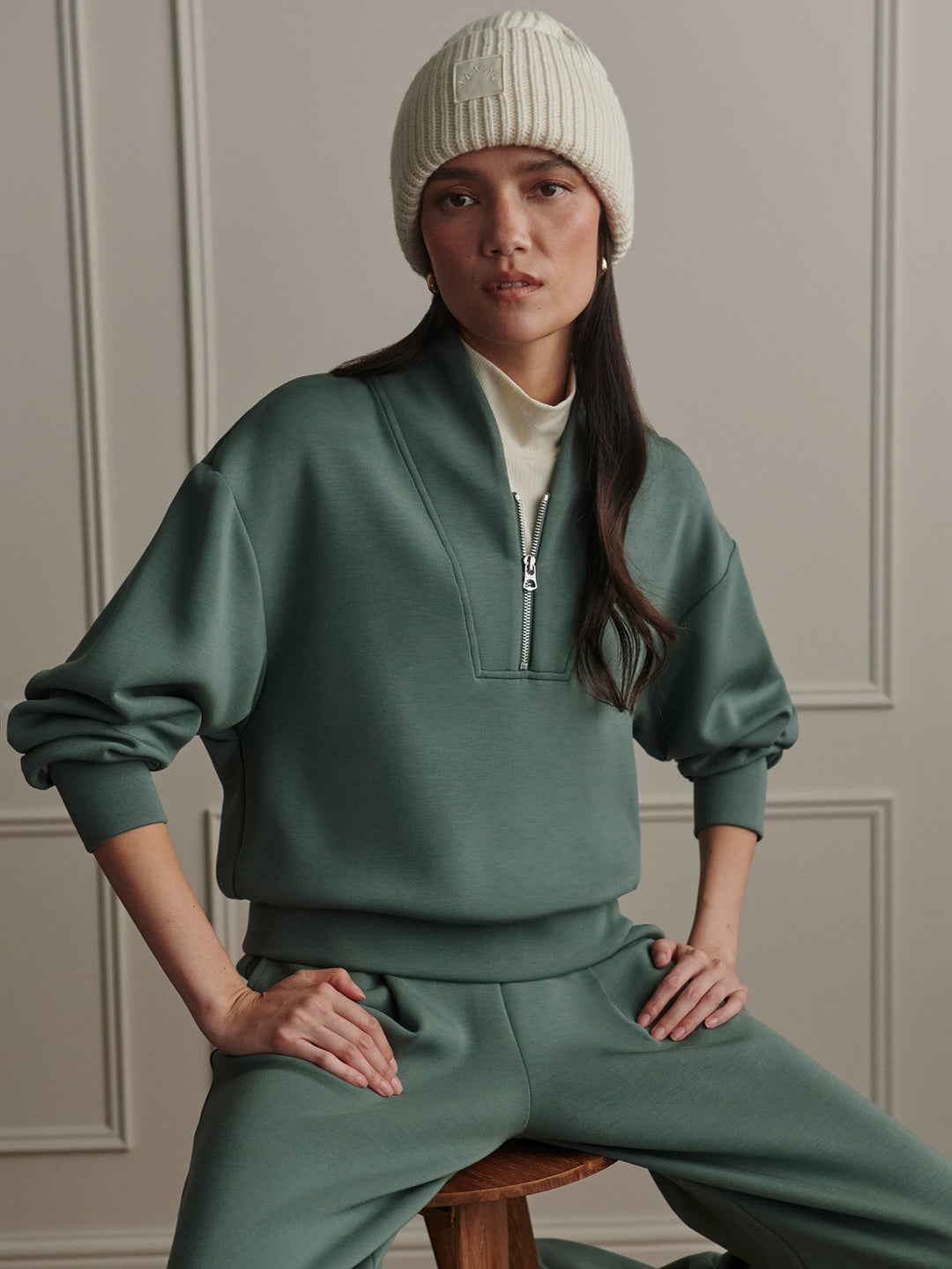 Varley Davidson Sweatshirt in Dark Forest available at Barbara Katz