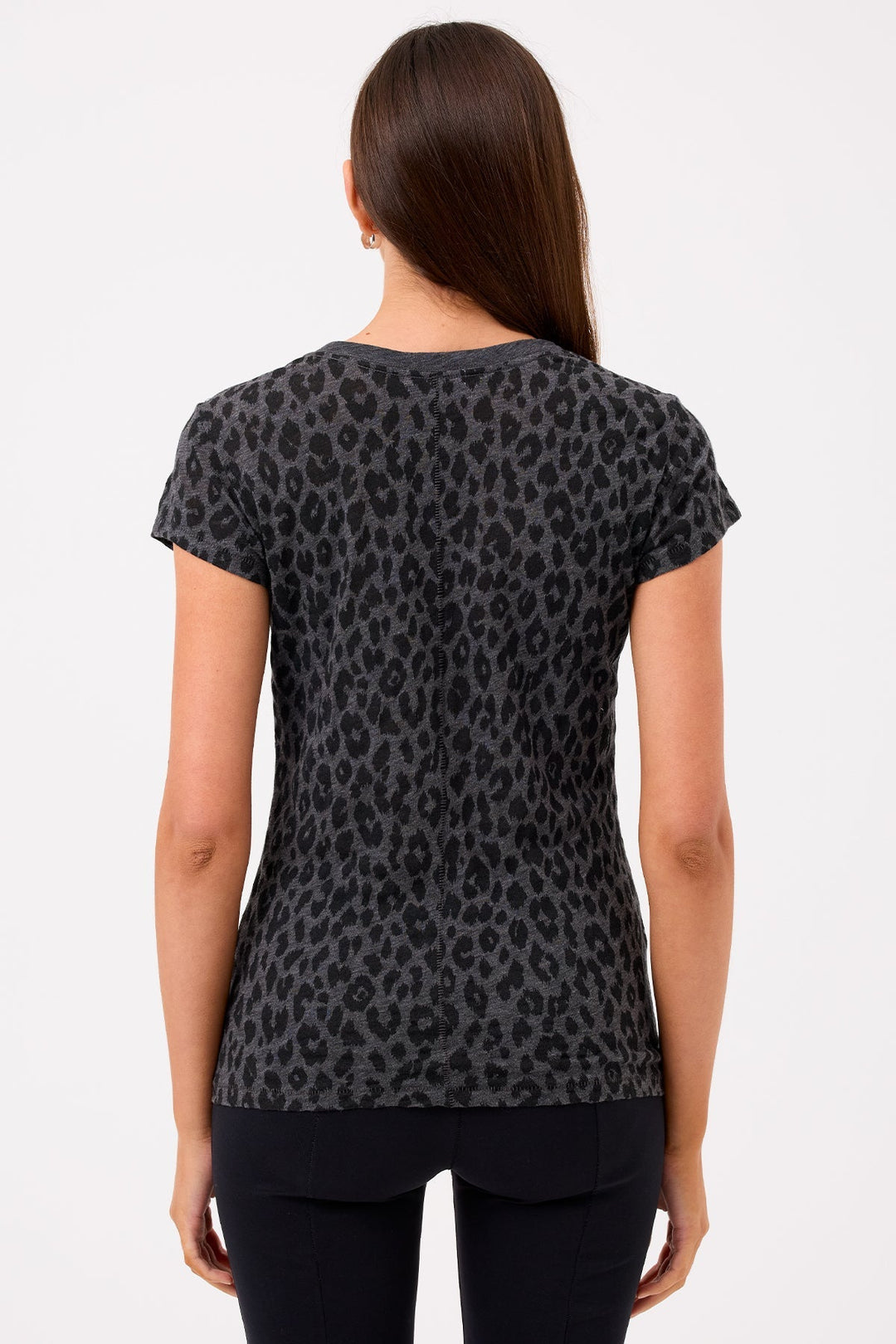 Goldie Leopard Fauve Ringer Tee in Charcoal available at Barbara Katz