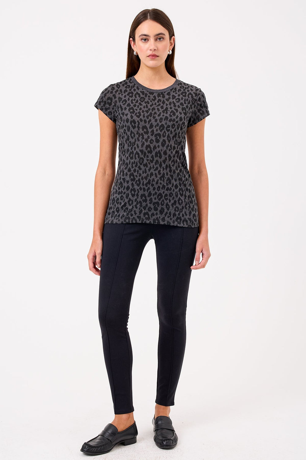 Goldie Leopard Fauve Ringer Tee in Charcoal available at Barbara Katz