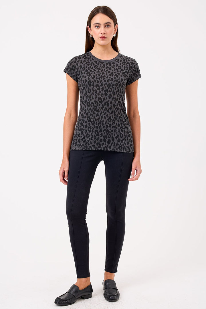 Goldie Leopard Fauve Ringer Tee in Charcoal available at Barbara Katz