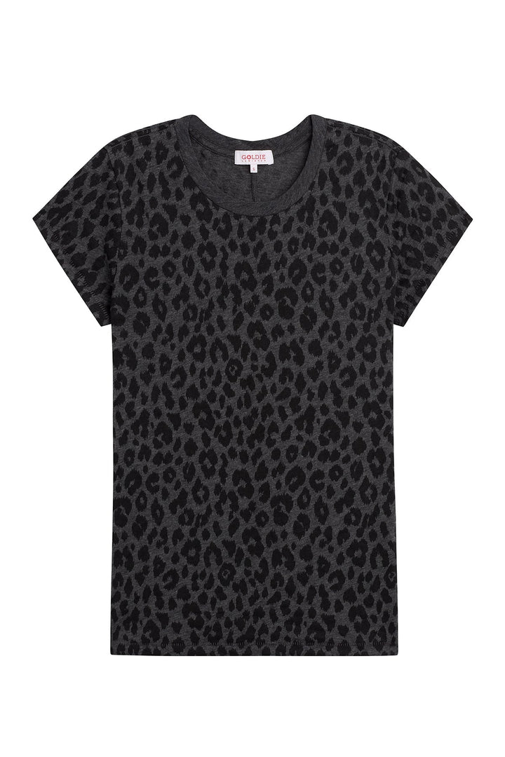 Goldie Leopard Fauve Ringer Tee in Charcoal available at Barbara Katz