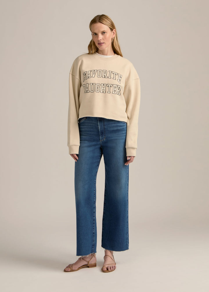 Favorite Daughter Cropped Collegiate Sweatshirt in Navy/White available at Barbara Katz