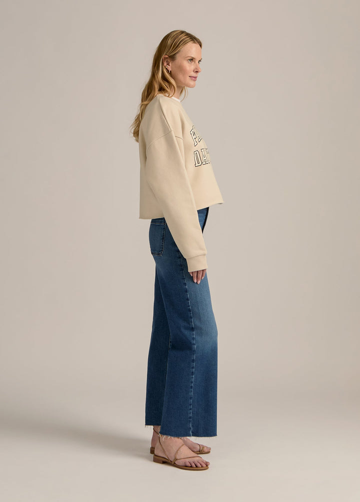 Favorite Daughter Cropped Collegiate Sweatshirt in Navy/White available at Barbara Katz
