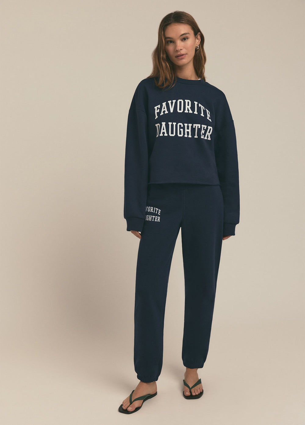 Favorite Daughter Cropped Collegiate Sweatshirt in Navy/White available at Barbara Katz
