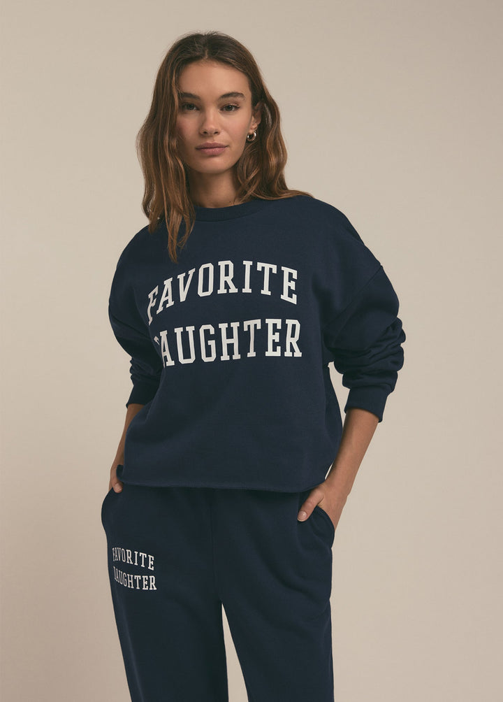 Favorite Daughter Cropped Collegiate Sweatshirt in Navy/White available at Barbara Katz