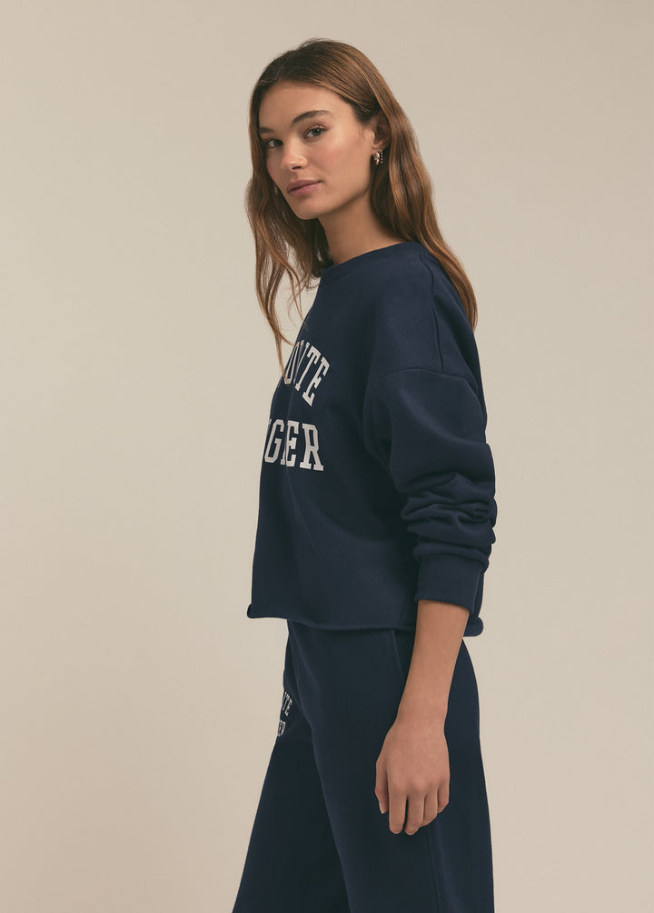 Favorite Daughter Cropped Collegiate Sweatshirt in Navy/White available at Barbara Katz