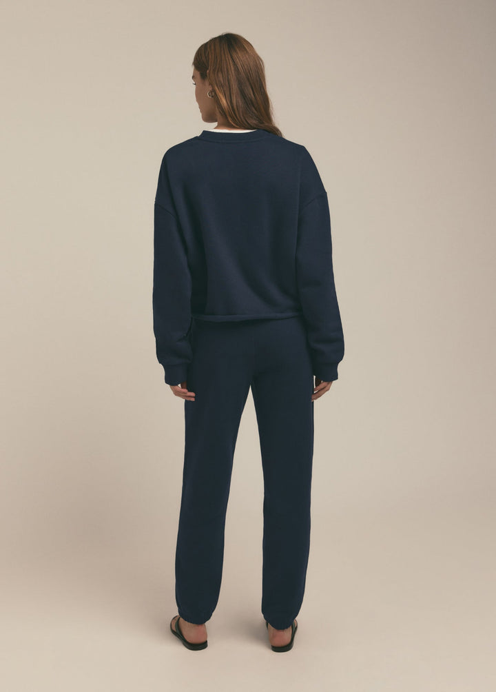 Favorite Daughter Cropped Collegiate Sweatshirt in Navy/White available at Barbara Katz