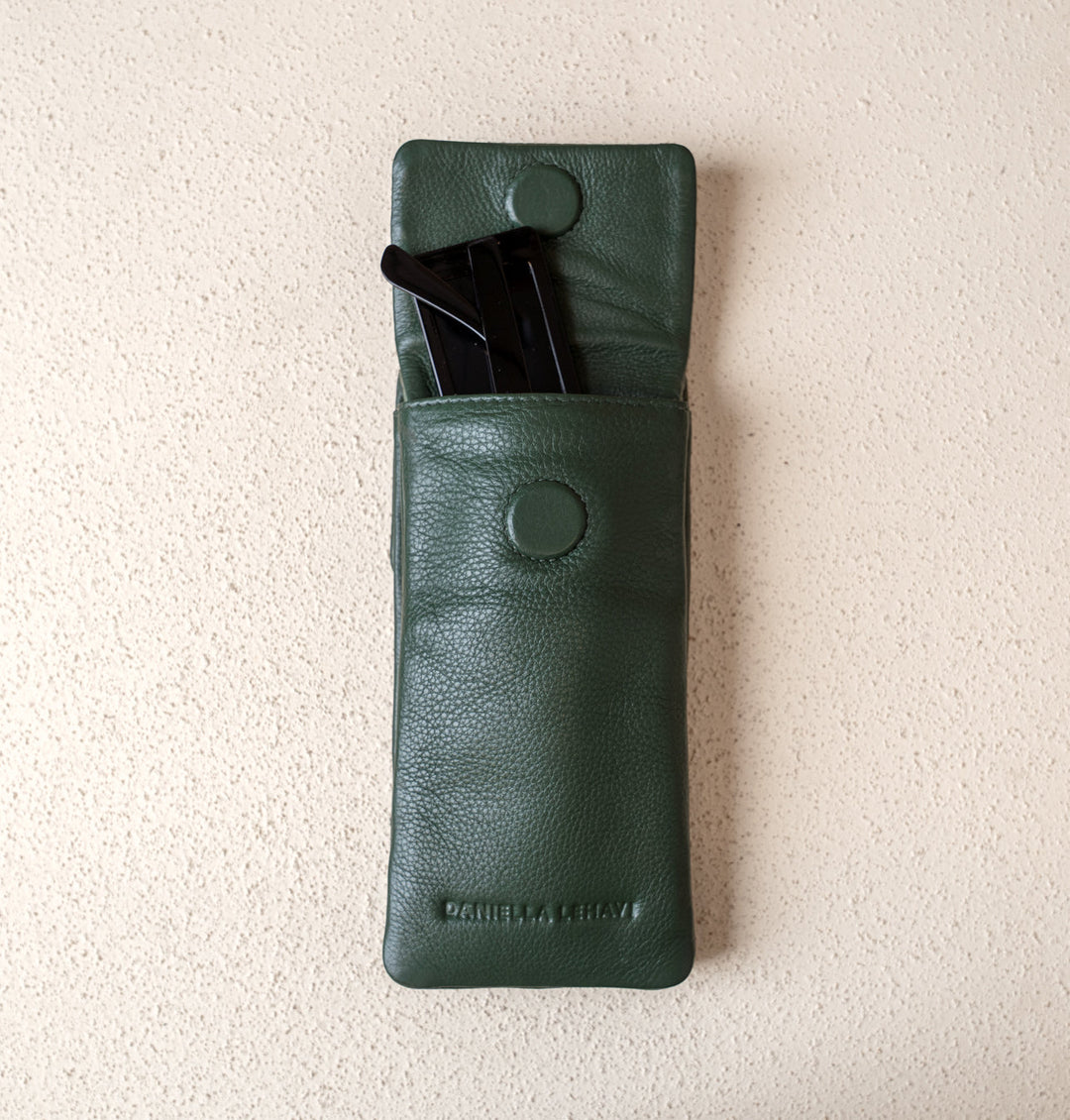 Daniella Lehavi Iris Double Glasses Case in Green Croco available at Barbara Katz
