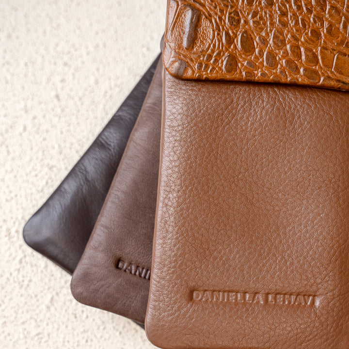 Daniella Lehavi Iris Double Glasses Case in Camel Croco available at Barbara Katz