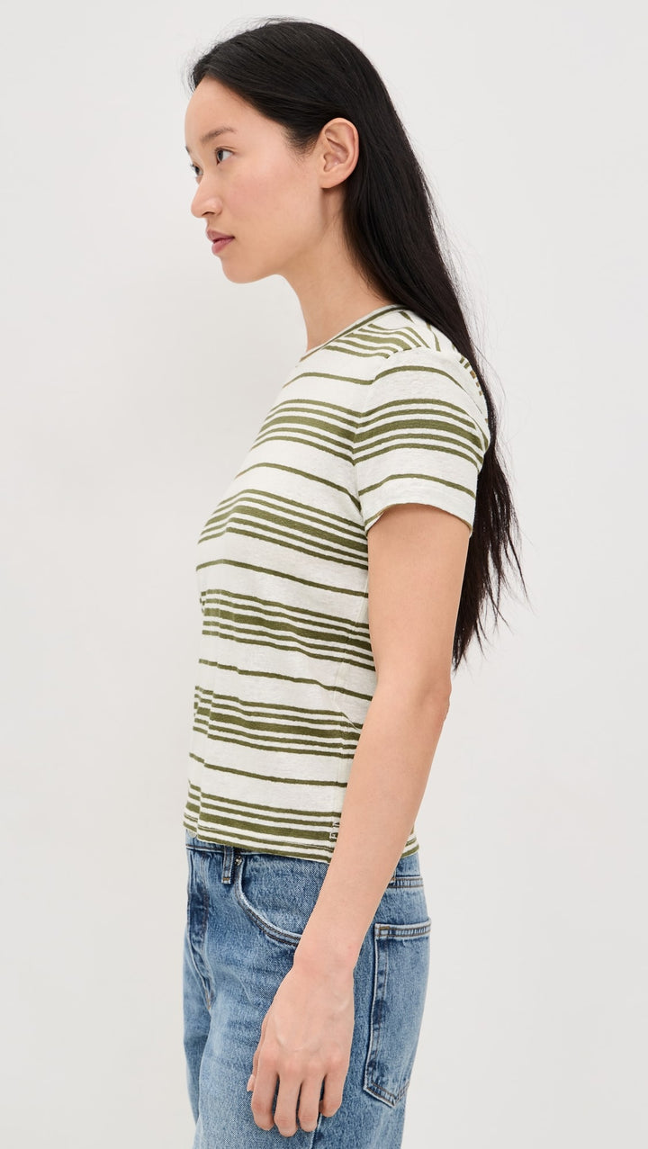 Frame The Ringer Linen Baby Tee in Military Multi available at Barbara Katz
