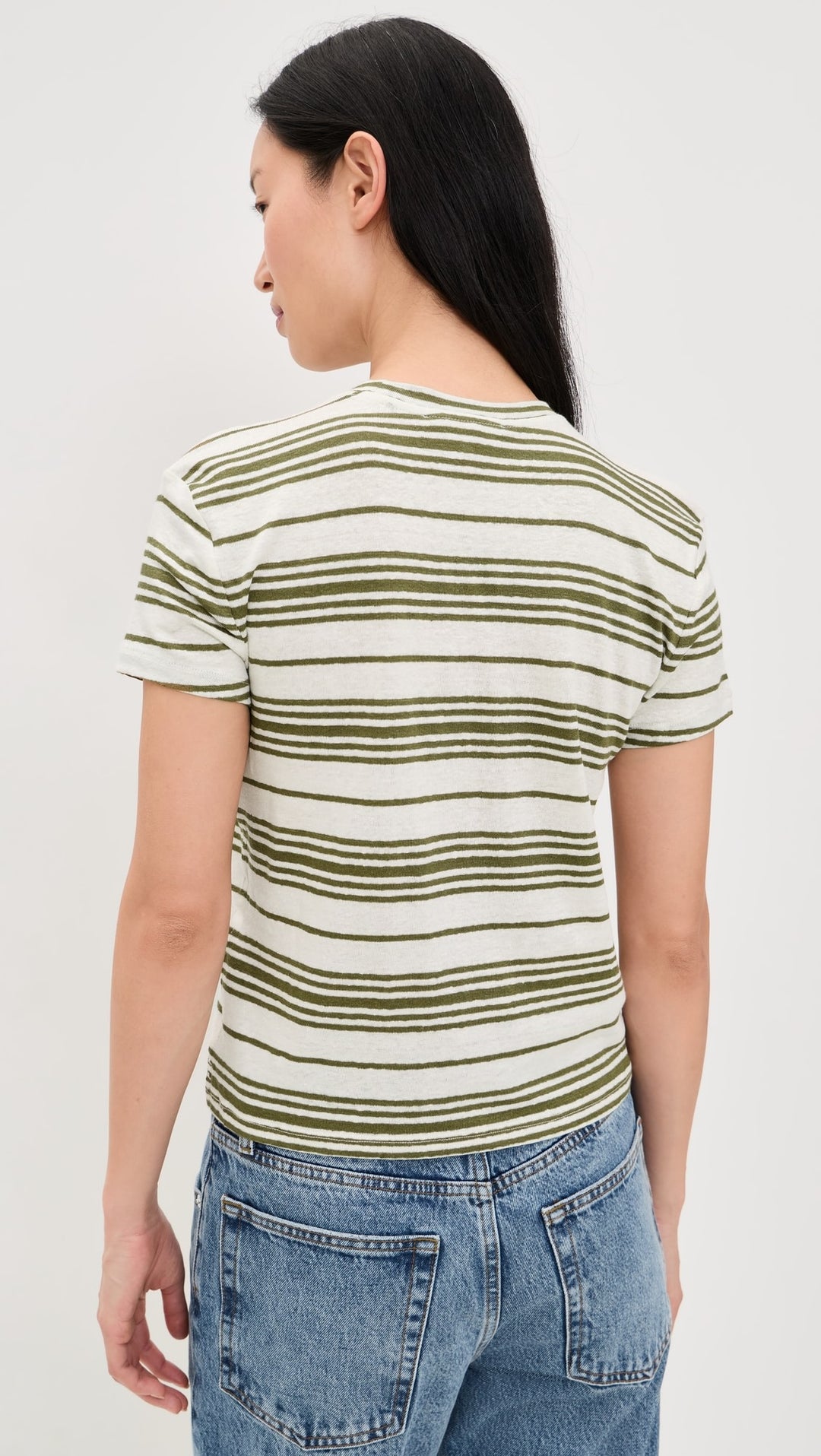 Frame The Ringer Linen Baby Tee in Military Multi available at Barbara Katz
