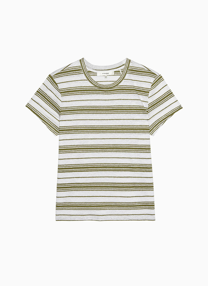 Frame The Ringer Linen Baby Tee in Military Multi available at Barbara Katz