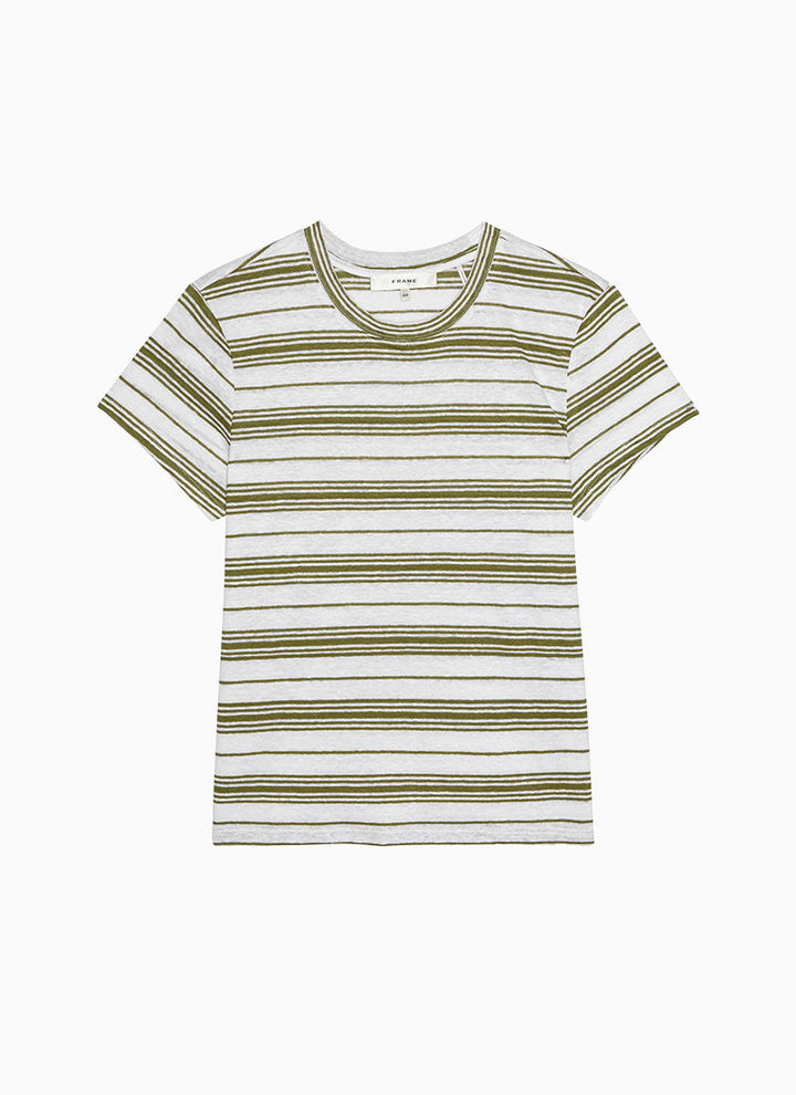 Frame The Ringer Linen Baby Tee in Military Multi available at Barbara Katz