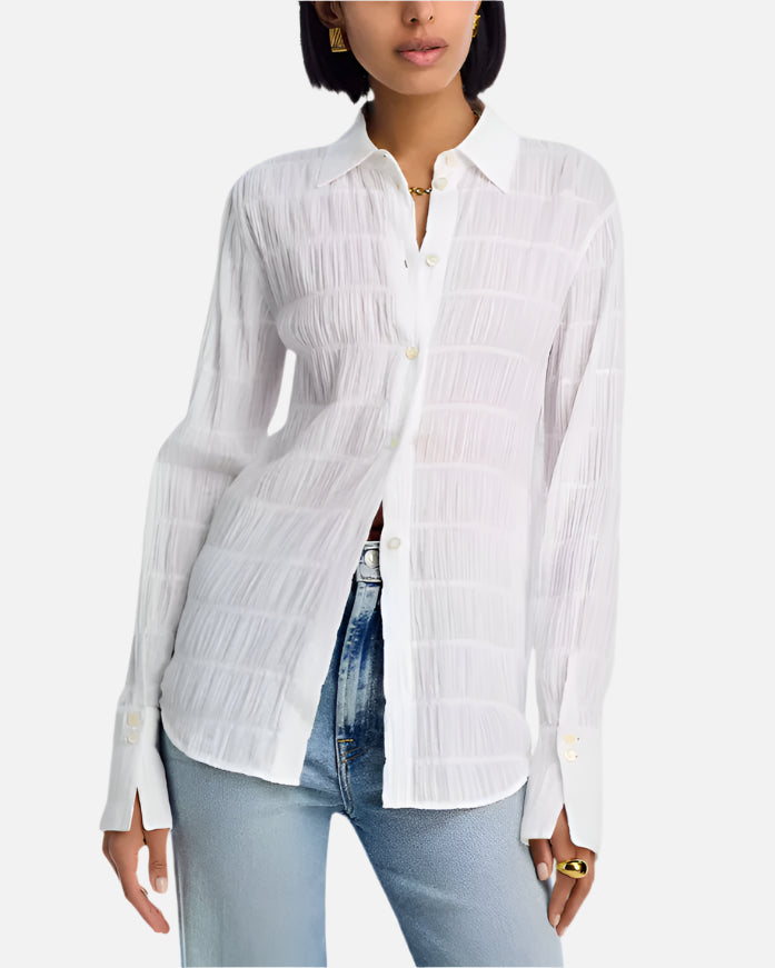 Frame The Smocked Shirt in White available at Barbara Katz