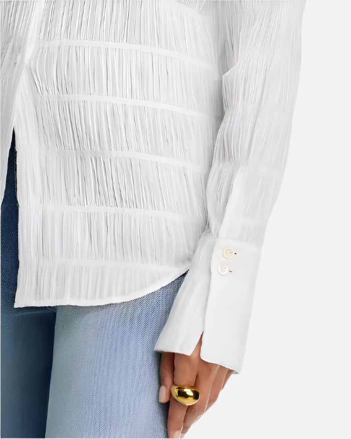 Frame The Smocked Shirt in White available at Barbara Katz
