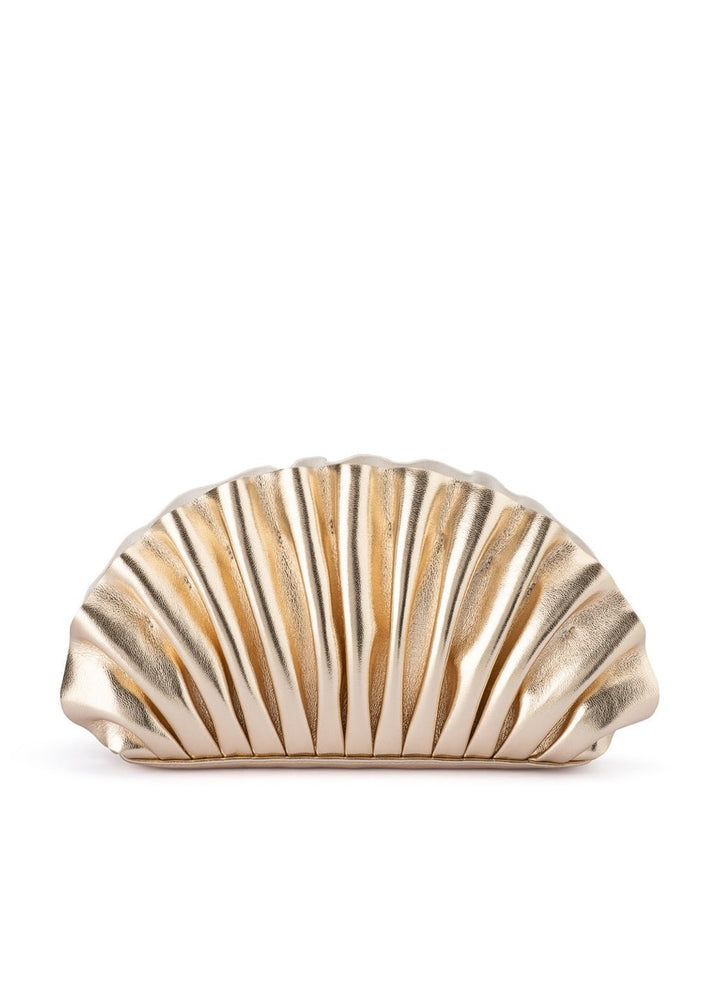 Olga Berg Hollie Pleated Clutch in Gold available at Barbara Katz