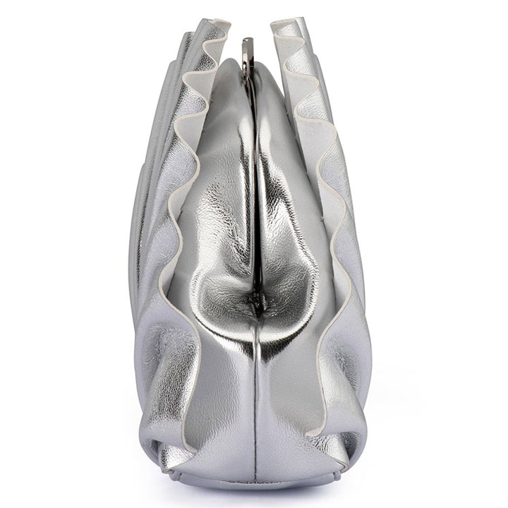 Olga Berg Hollie Pleated Clutch in Silver available at Barbara Katz