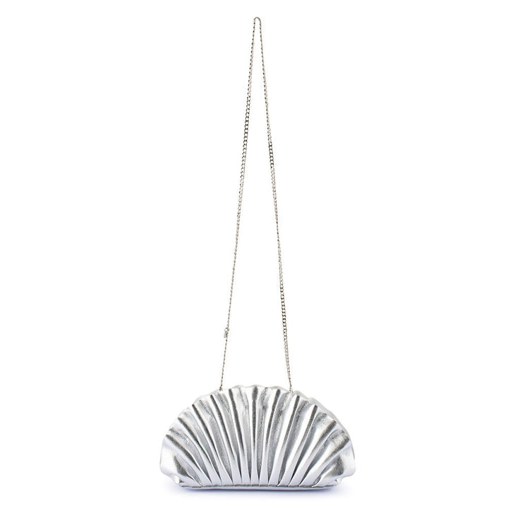 Olga Berg Hollie Pleated Clutch in Silver available at Barbara Katz