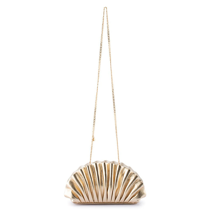 Olga Berg Hollie Pleated Clutch in Gold available at Barbara Katz