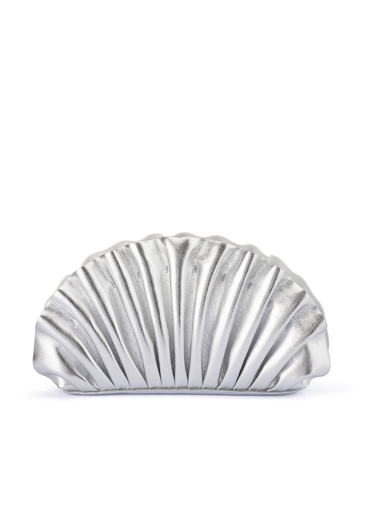 Olga Berg Hollie Pleated Clutch in Silver available at Barbara Katz