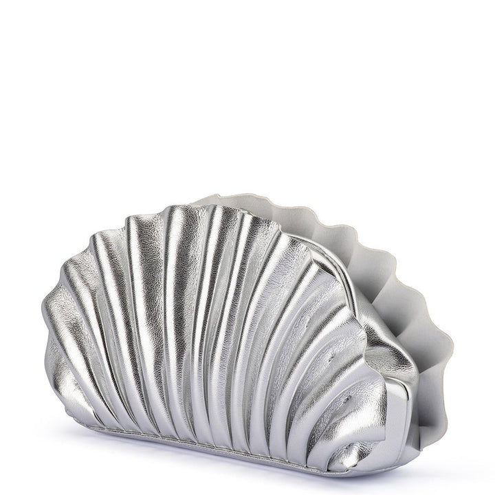 Olga Berg Hollie Pleated Clutch in Silver available at Barbara Katz