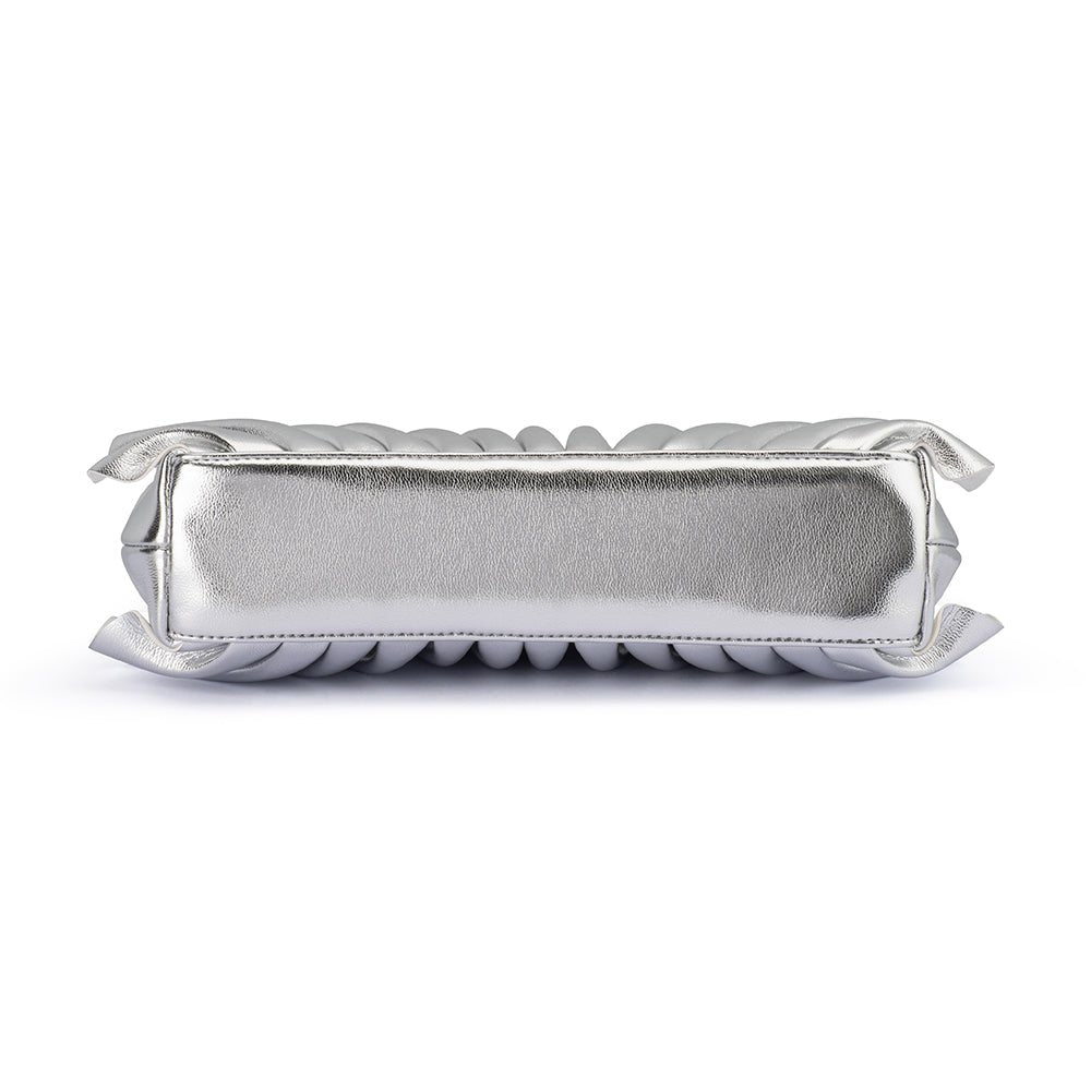 Olga Berg Hollie Pleated Clutch in Silver available at Barbara Katz