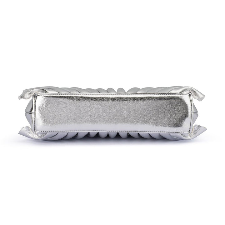 Olga Berg Hollie Pleated Clutch in Silver available at Barbara Katz