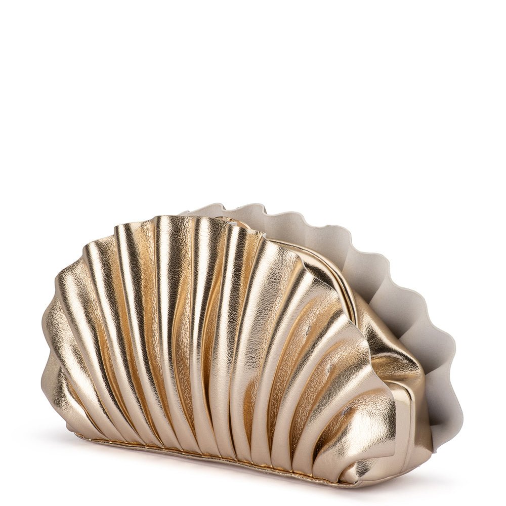 Olga Berg Hollie Pleated Clutch in Gold available at Barbara Katz