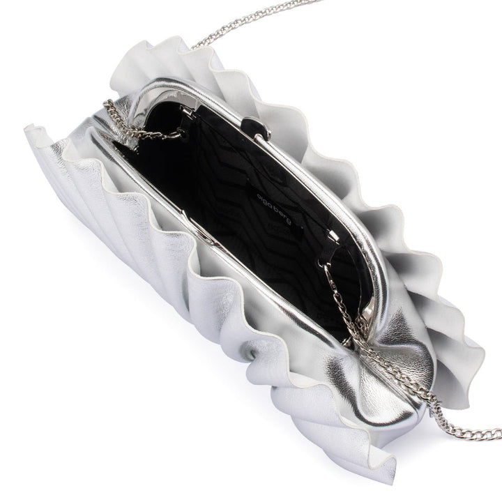 Olga Berg Hollie Pleated Clutch in Silver available at Barbara Katz