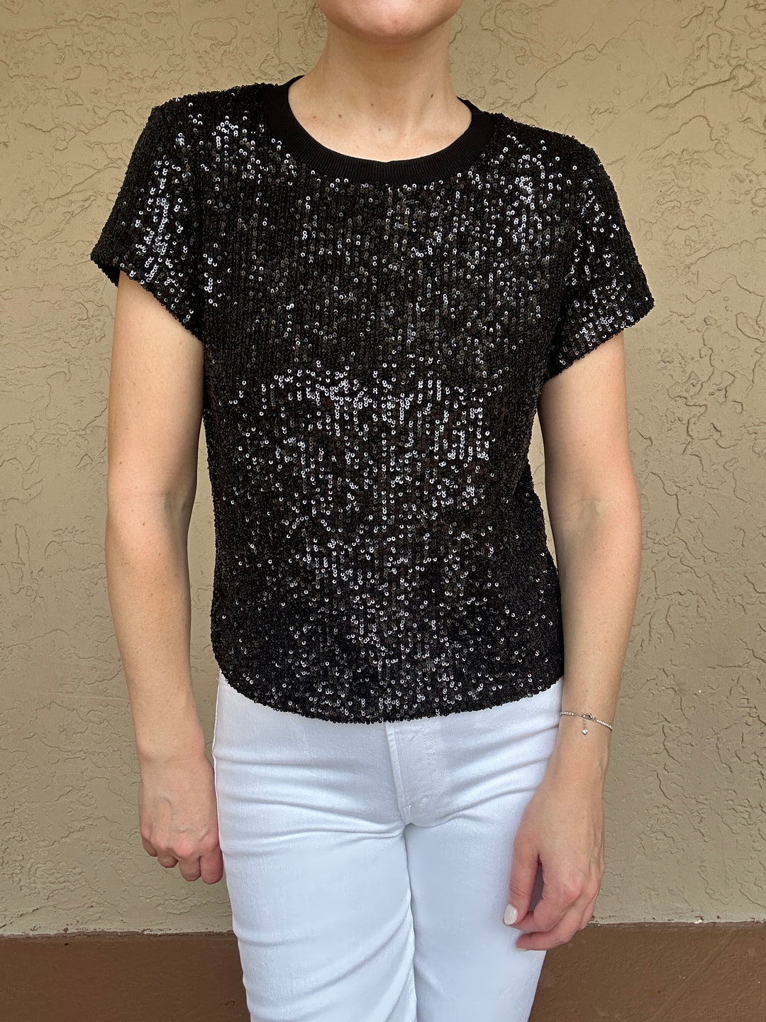 Elliott Lauren Sequin Knit Top in Black