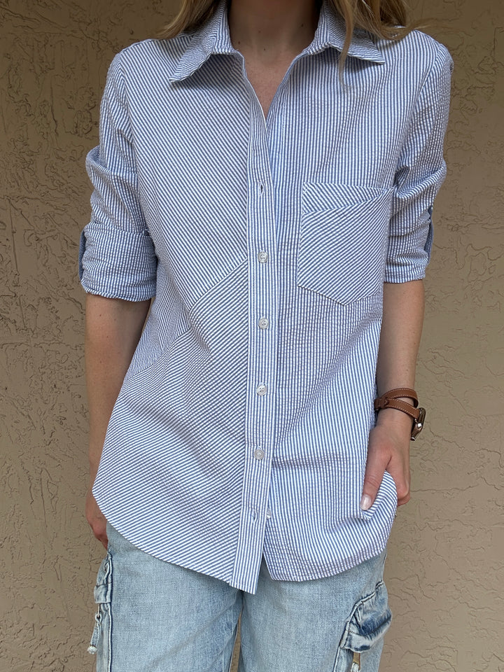Finley Teigen Seersucker Shirt - Denim/White