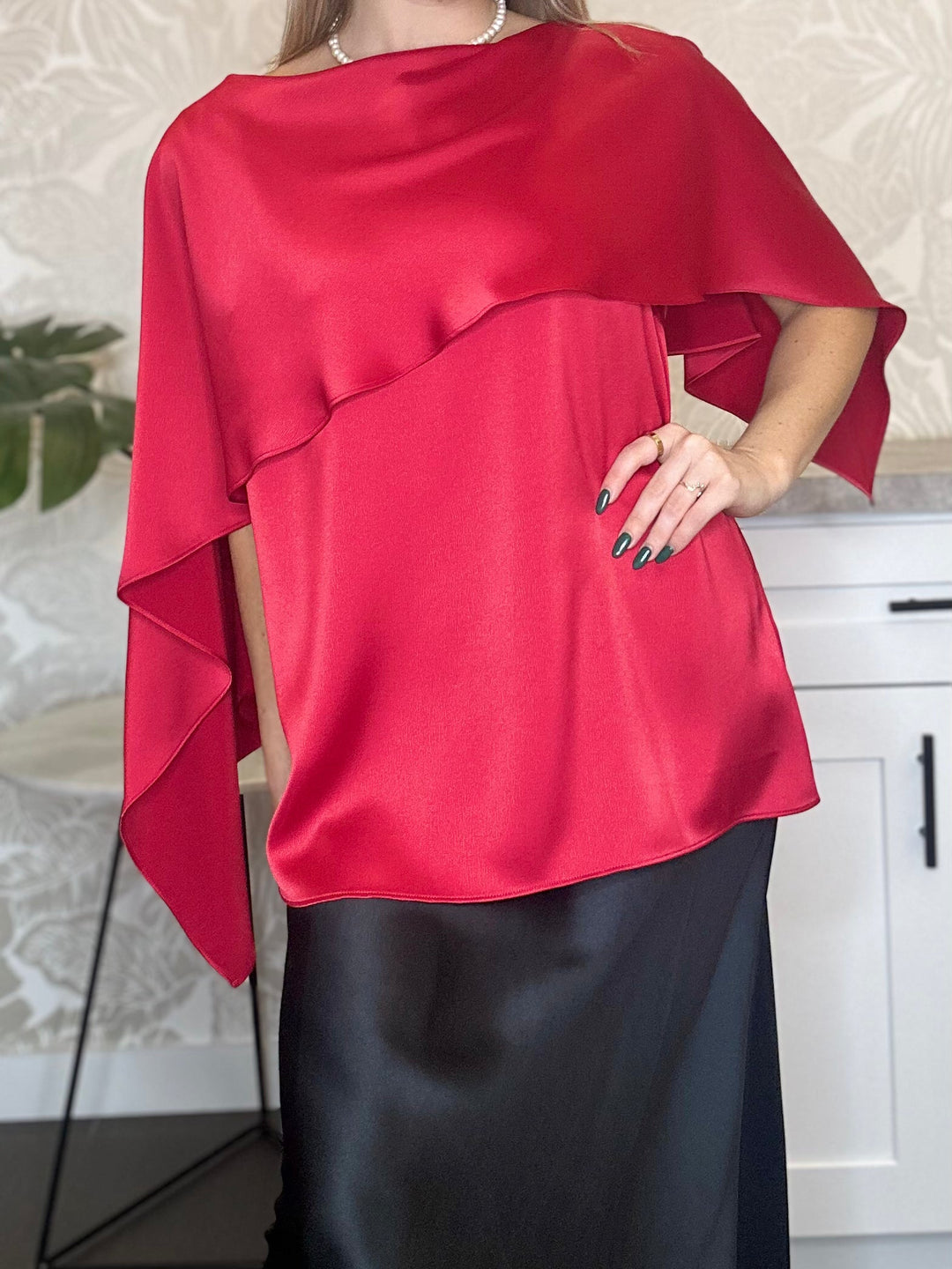 Satin Caplet Top - Red