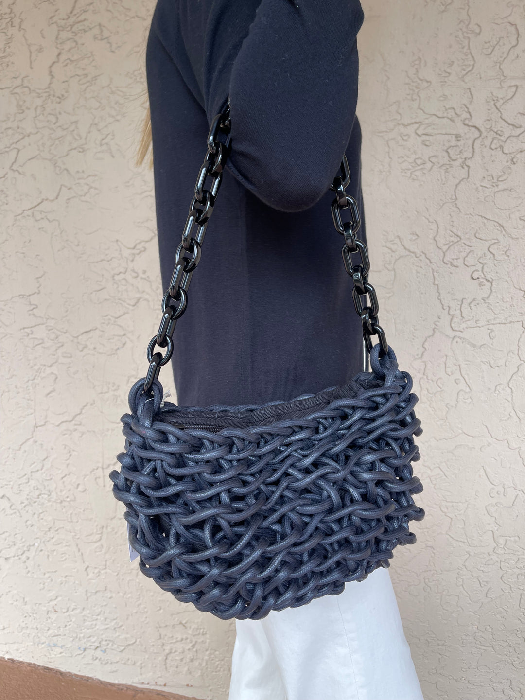 Mina Small Bag - Blue Waxed + Black Chain