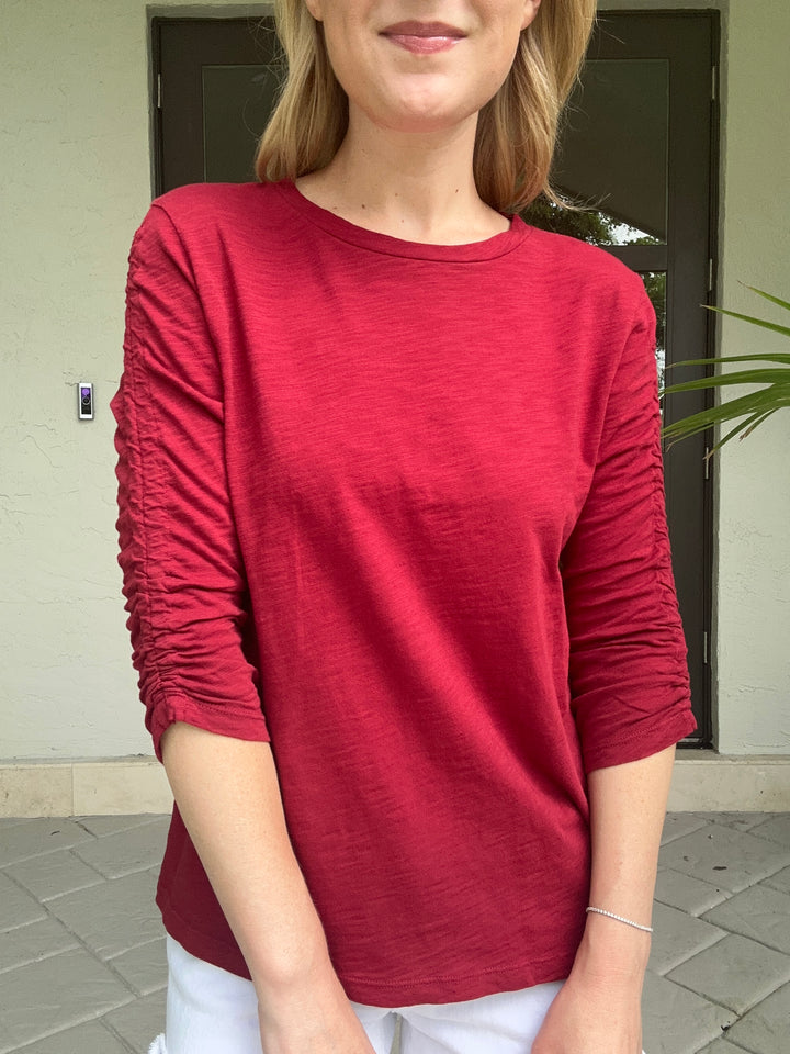 Elliott Lauren Ruched 3/4 Sleeve Tee - Currant