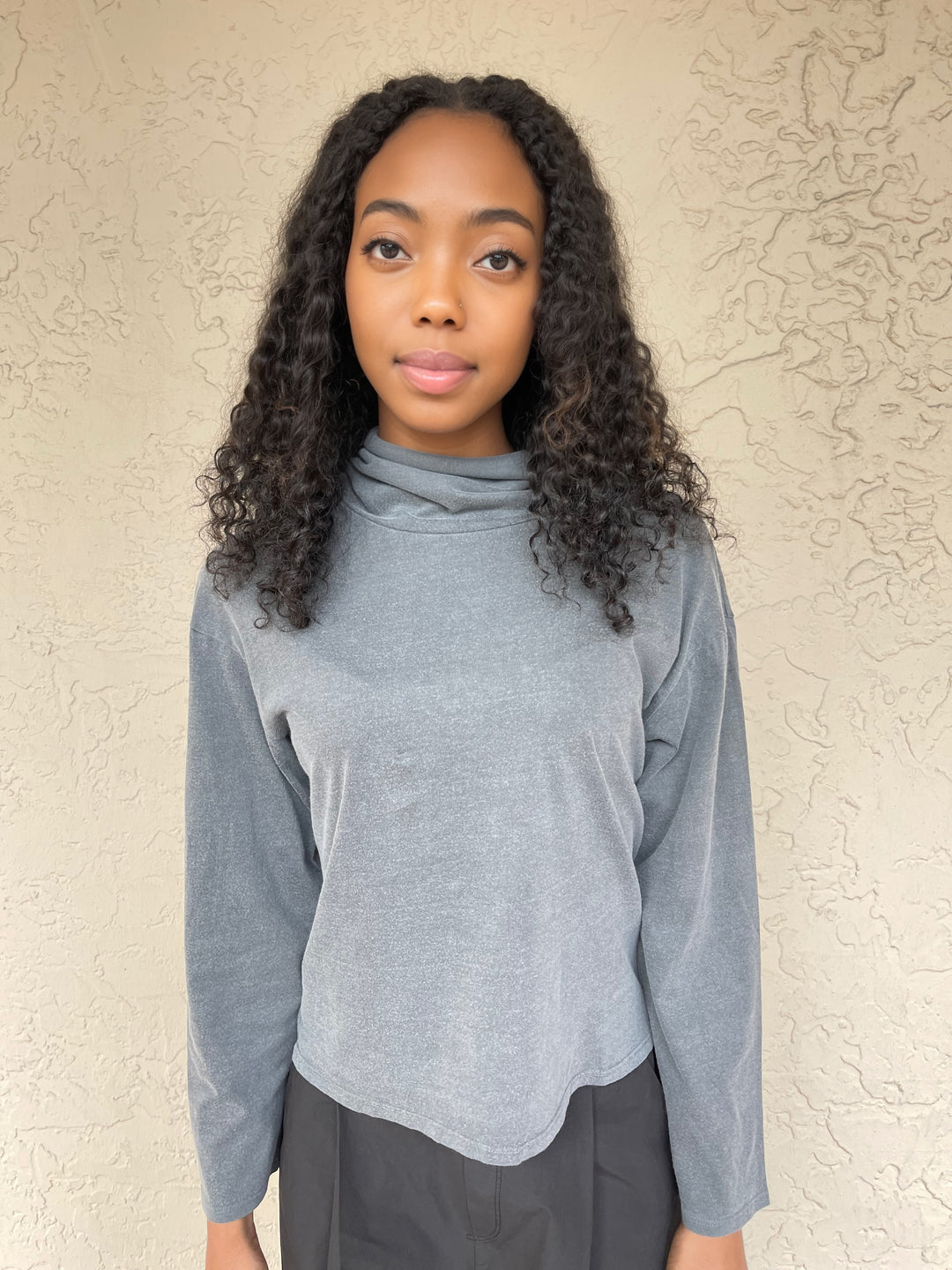 Stateside Cloud Jersey Cowl Neck Cropped Long Sleeve - Charcoal