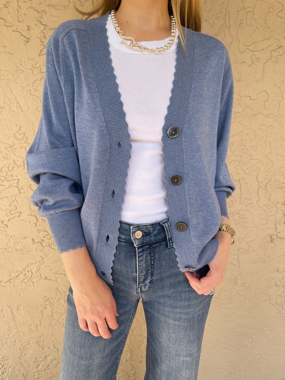 Repeat Scallap Cardigan - Denim