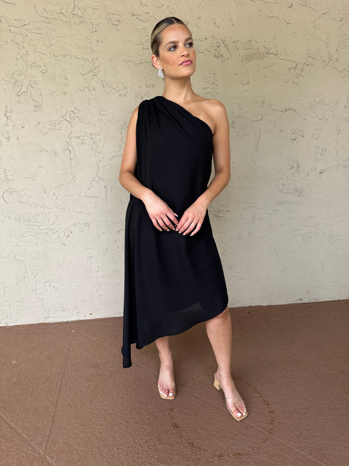 Black one shoulder evening dress