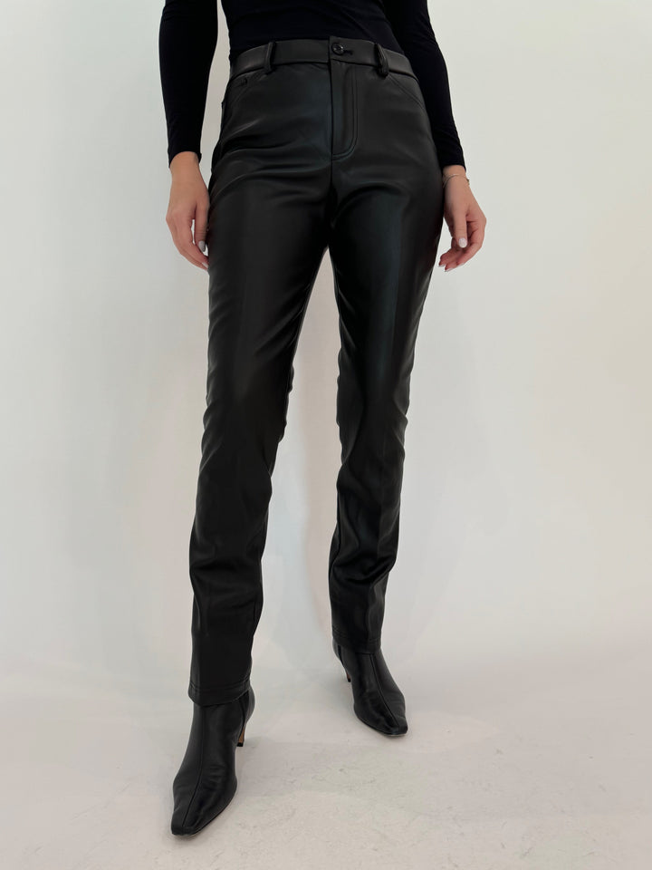 Peace of Cloth Jilian Faux Leather Slim Jeans in Black available at Barbara Katz
